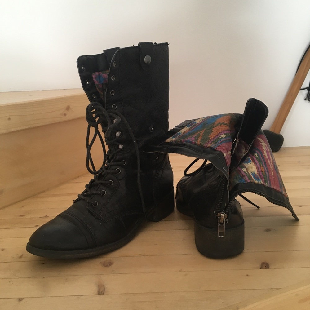 Steve Madden black leather lace up boots